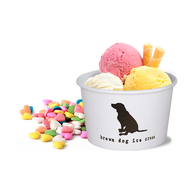 Kraft paper ice cream cup with lid and spoon