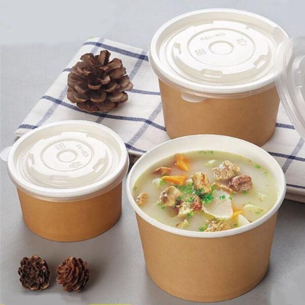Biodegradable kraft disposable food bowls with lids