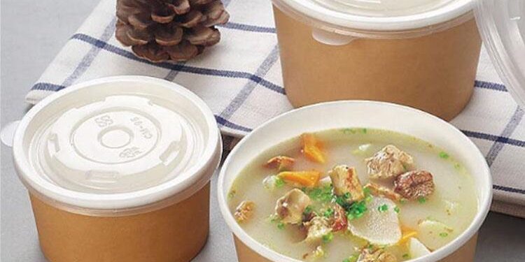 Biodegradable kraft disposable food bowls with lids