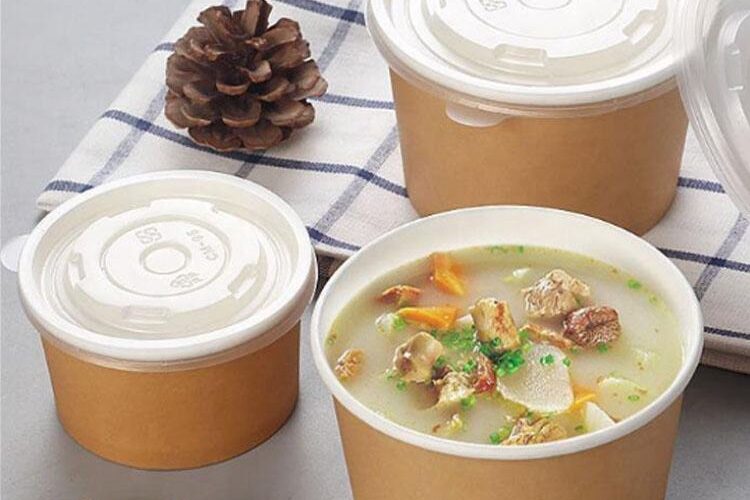 Biodegradable kraft disposable food bowls with lids