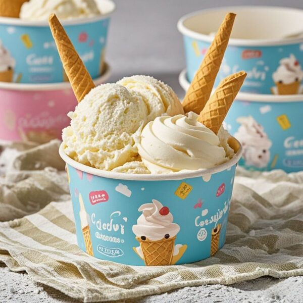 Frozen yogurt paper ice cream cups with lids