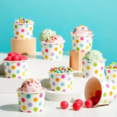 Colorful multi-size paper ice cream cups for dessert and yogurt shops