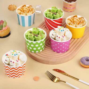 Colorful multi-size paper ice cream cups for dessert and yogurt shops