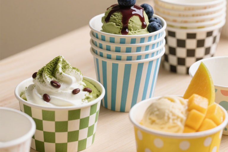 Custom logo paper ice cream cups for dessert and yogurt shops