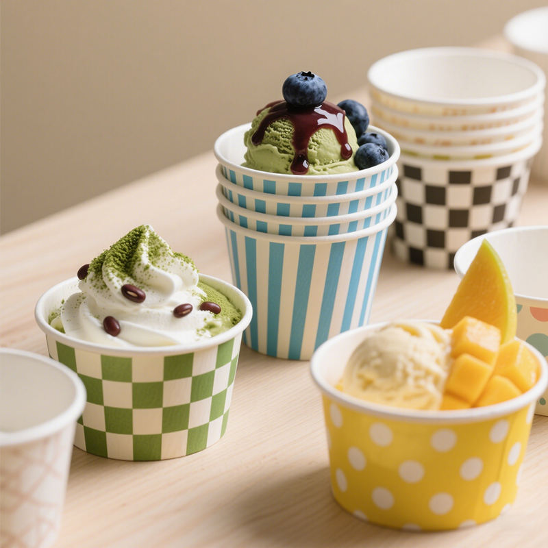 Custom logo paper ice cream cups for dessert and yogurt shops