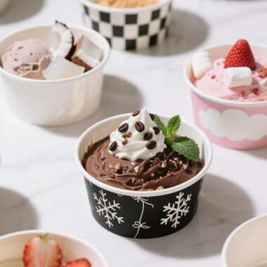 Custom logo paper ice cream cups for dessert and yogurt shops