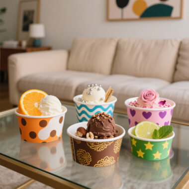 Custom logo paper ice cream cups for dessert and yogurt shops