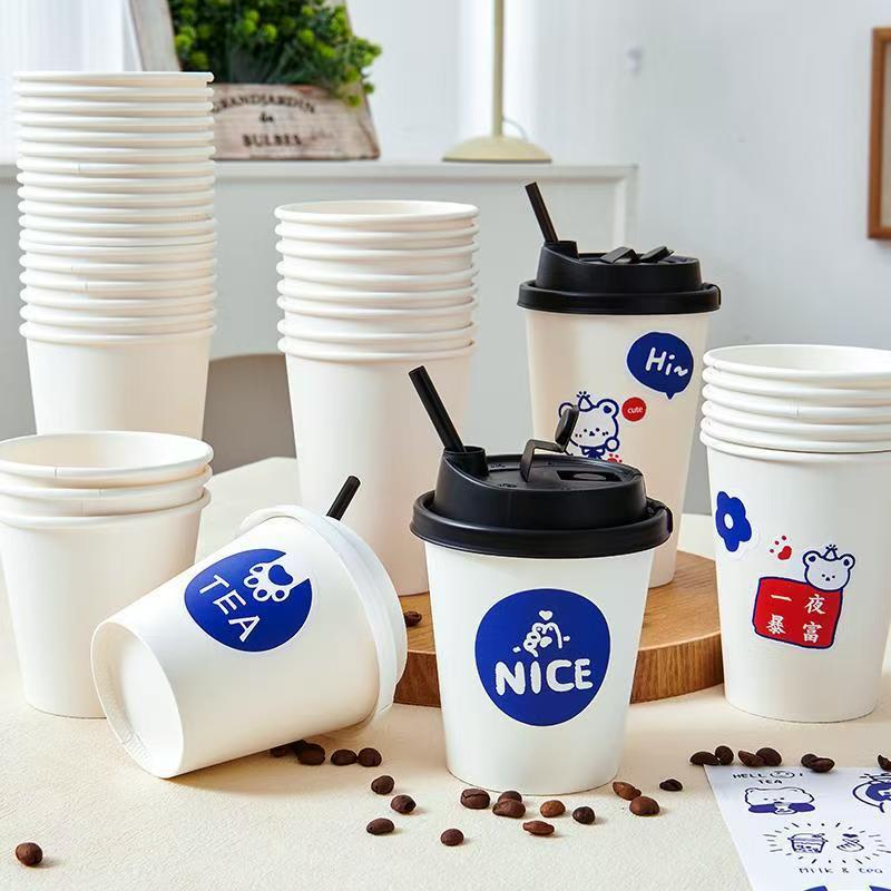 Single wall paper coffee cups with lids for takeaway hot drinks