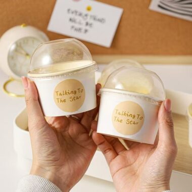 Creative minimalist eco-friendly paper ice cream cups for dessert shops