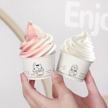 Cute single wall paper ice cream cups with lids for dessert takeaway