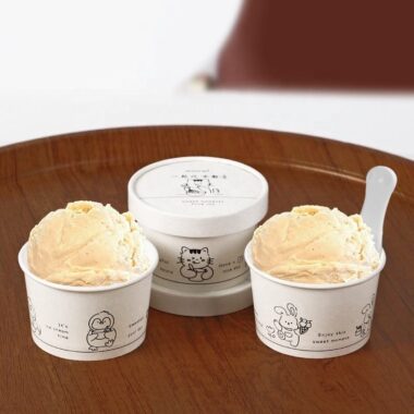 Cute single wall paper ice cream cups with lids for dessert takeaway