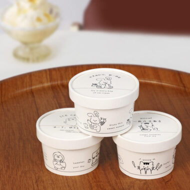 Cute single wall paper ice cream cups with lids for dessert takeaway
