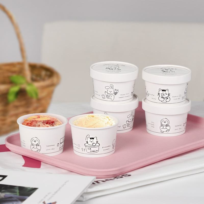 Cute single wall paper ice cream cups with lids for dessert takeaway
