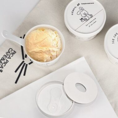 Cute single wall paper ice cream cups with lids for dessert takeaway