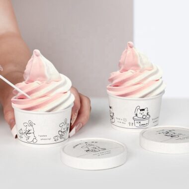 Cute single wall paper ice cream cups with lids for dessert takeaway