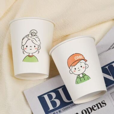 Cute thickened household paper coffee and tea cups for hot beverages
