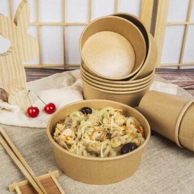 Recyclable kraft paper hot soup bowl for takeaway food