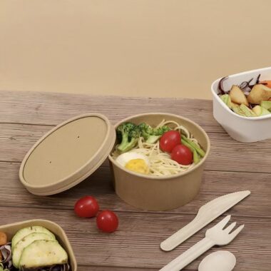 Recyclable kraft paper hot soup bowl for takeaway food