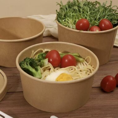 Recyclable kraft paper hot soup bowl for takeaway food