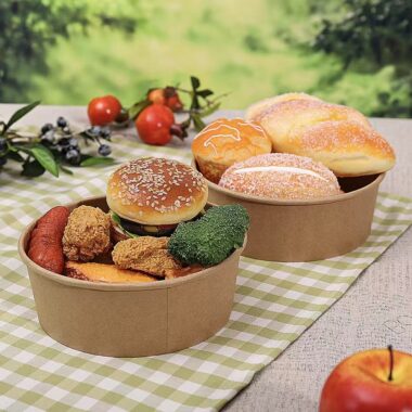 Recyclable kraft paper hot soup bowl for takeaway food