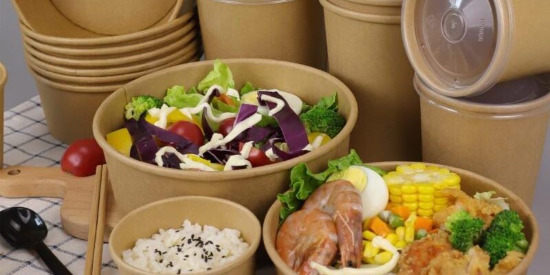 Recyclable kraft paper hot soup bowl for takeaway food