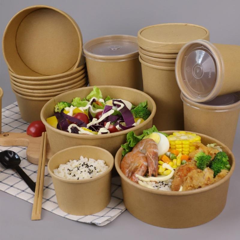 Recyclable kraft paper hot soup bowl for takeaway food