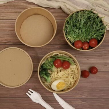 Recyclable kraft paper hot soup bowl for takeaway food
