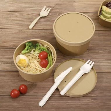 Recyclable kraft paper hot soup bowl for takeaway food