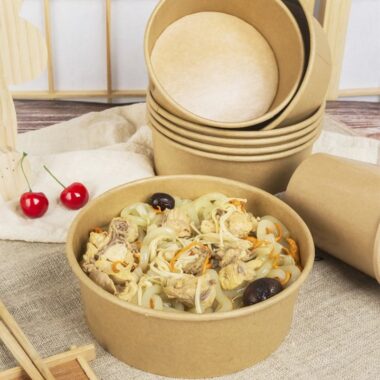 Recyclable kraft paper hot soup bowl for takeaway food