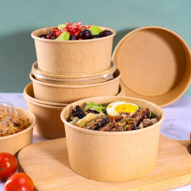 Disposable round kraft paper food bowls and soup cups with lids