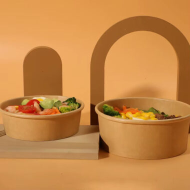 Disposable round kraft paper food bowls and soup cups with lids