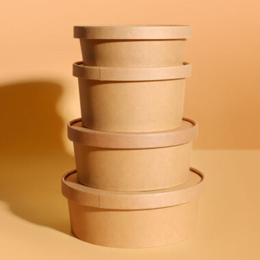 Disposable round kraft paper food bowls and soup cups with lids