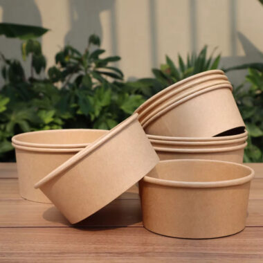 Disposable round kraft paper food bowls and soup cups with lids