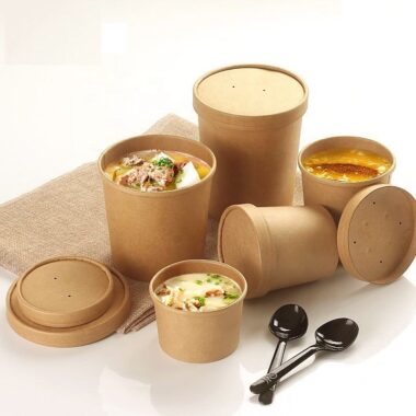 Food grade disposable kraft paper food bowls and soup cups for takeaway