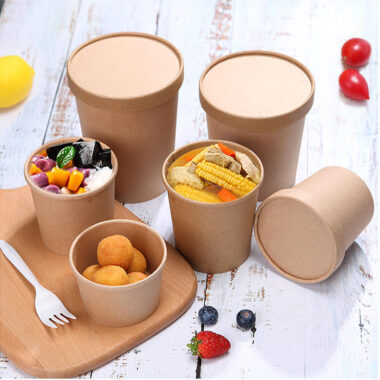 Food grade disposable kraft paper food bowls and soup cups for takeaway