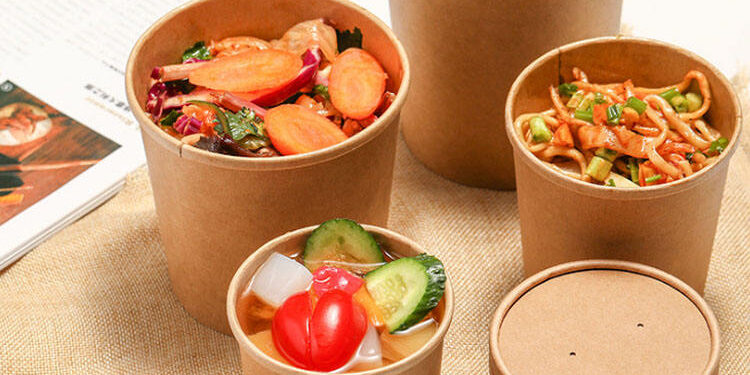 Food grade disposable kraft paper food bowls and soup cups for takeaway