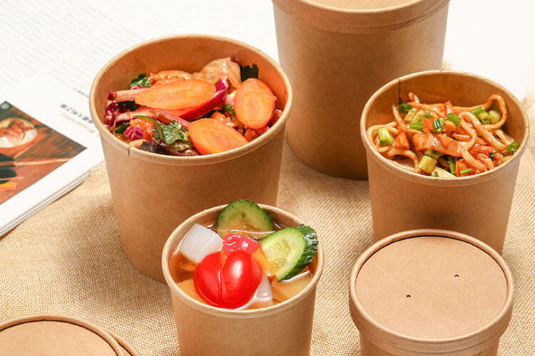 Food grade disposable kraft paper food bowls and soup cups for takeaway