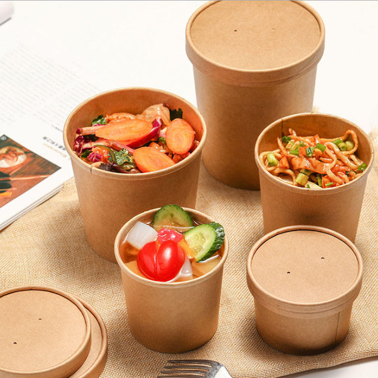 Food grade disposable kraft paper food bowls and soup cups for takeaway