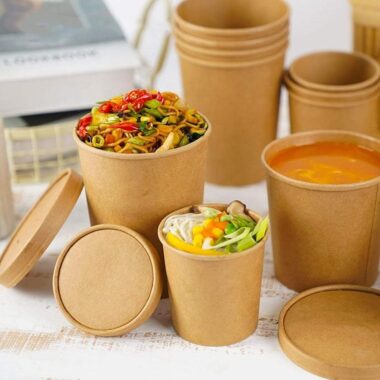 Food grade disposable kraft paper food bowls and soup cups for takeaway