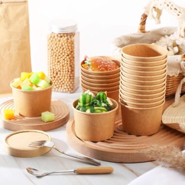 Food grade disposable kraft paper food bowls and soup cups for takeaway