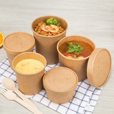 Food grade disposable kraft paper food bowls and soup cups for takeaway