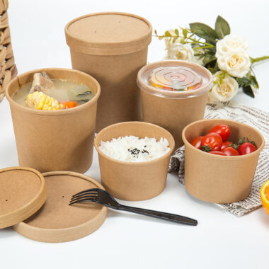 Food grade disposable kraft paper food bowls and soup cups for takeaway