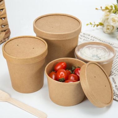 Food grade disposable kraft paper food bowls and soup cups for takeaway