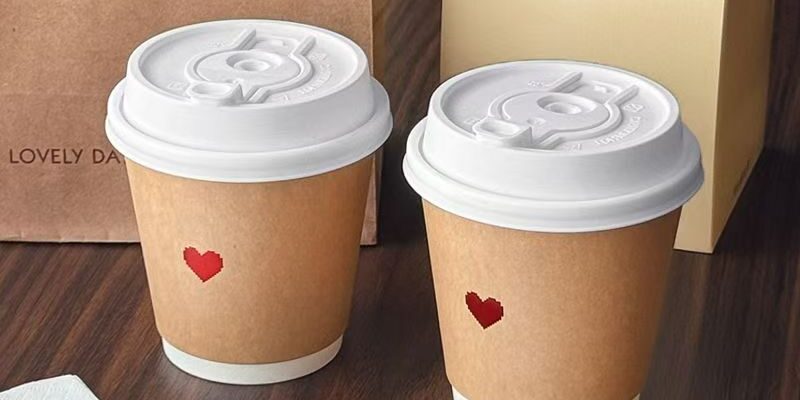 Heart pattern kraft paper coffee cups for takeaway and café drinks