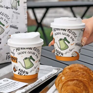 High quality disposable paper coffee cups with lids for takeaway drinks