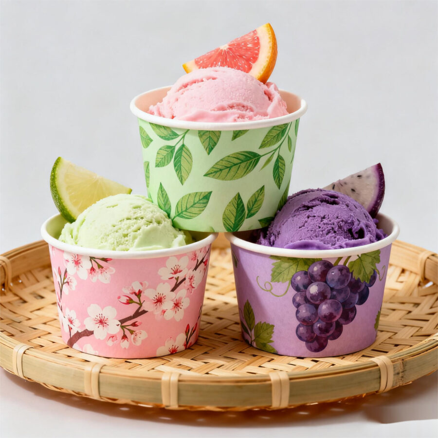 Double wall premium paper ice cream cups for dessert packaging