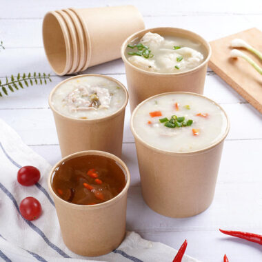 Kraft paper food bowl and soup cup with lids for takeaway meals