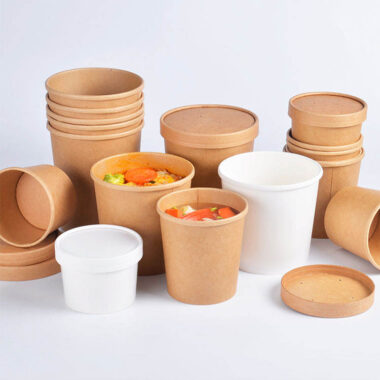 Kraft paper food bowl and soup cup with lids for takeaway meals