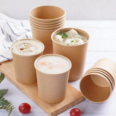 Kraft paper food bowl and soup cup with lids for takeaway meals