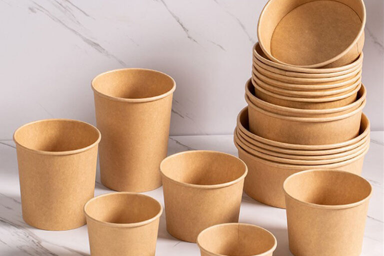 Kraft paper food bowl and soup cup with lids for takeaway meals